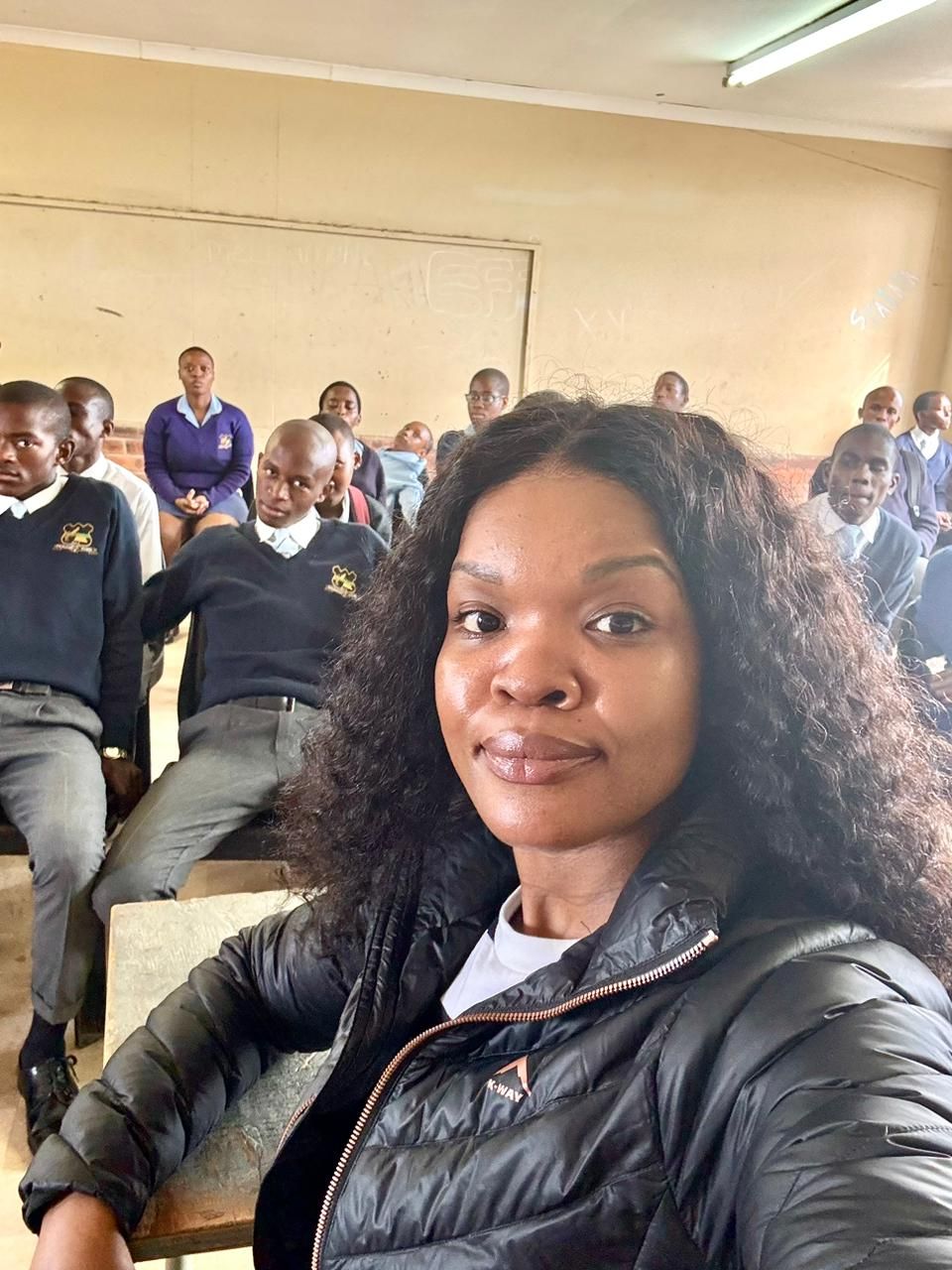 Zama Buthelezi at an Ekwazini Secondary School outreach programme